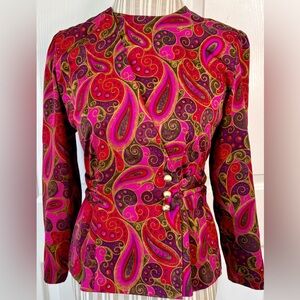 VTG 90s Mina Ginza Tokyo Japan Pink Paisley Top/Jacket Size 10/11
